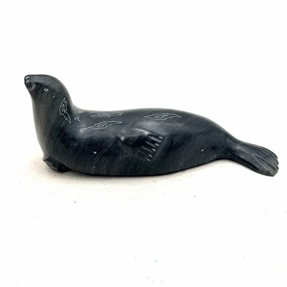 Vintage Soapstone Seal Sculpture Hand Carved Eskimo Art Esquimau Canada